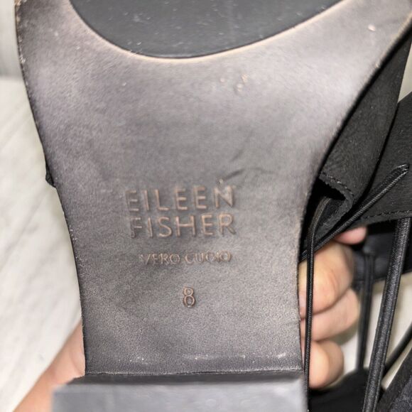 Womens Size 8 Eileen Fisher Nikki Peep Toe Suede Heels Black EUC - Picture 6 of 6